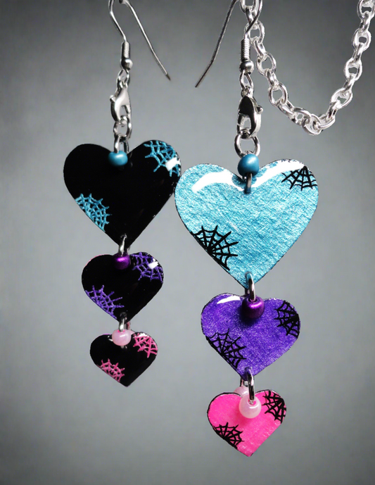 Reversible Spiderweb Heart Earrings