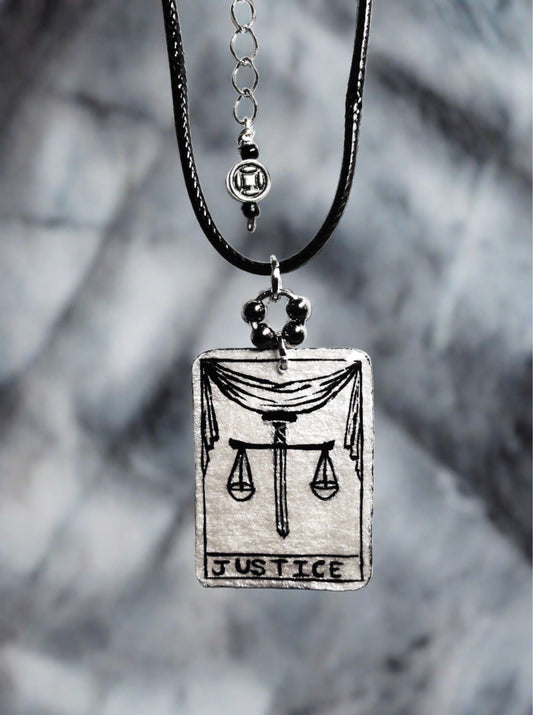Hand-painted Justice Tarot Card Necklace