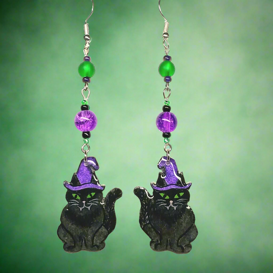 Handmade Witchy Cat With Purple Glass Beads