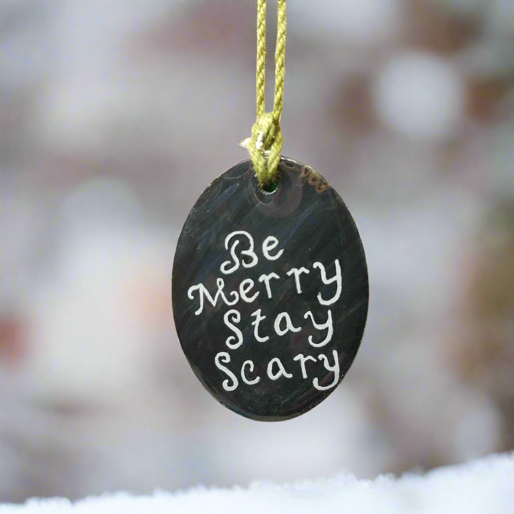 Hand-painted Be Merry Stay Scary Haunted House Ornament