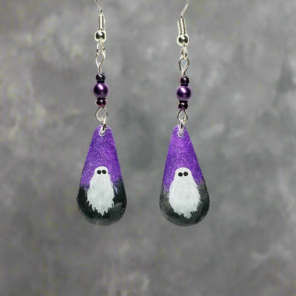 Night Sky Haunt Hand-painted Ghost Earrings With Glass Beads