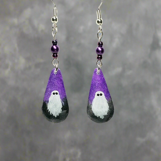 Night Sky Haunt Hand-painted Ghost Earrings With Glass Beads