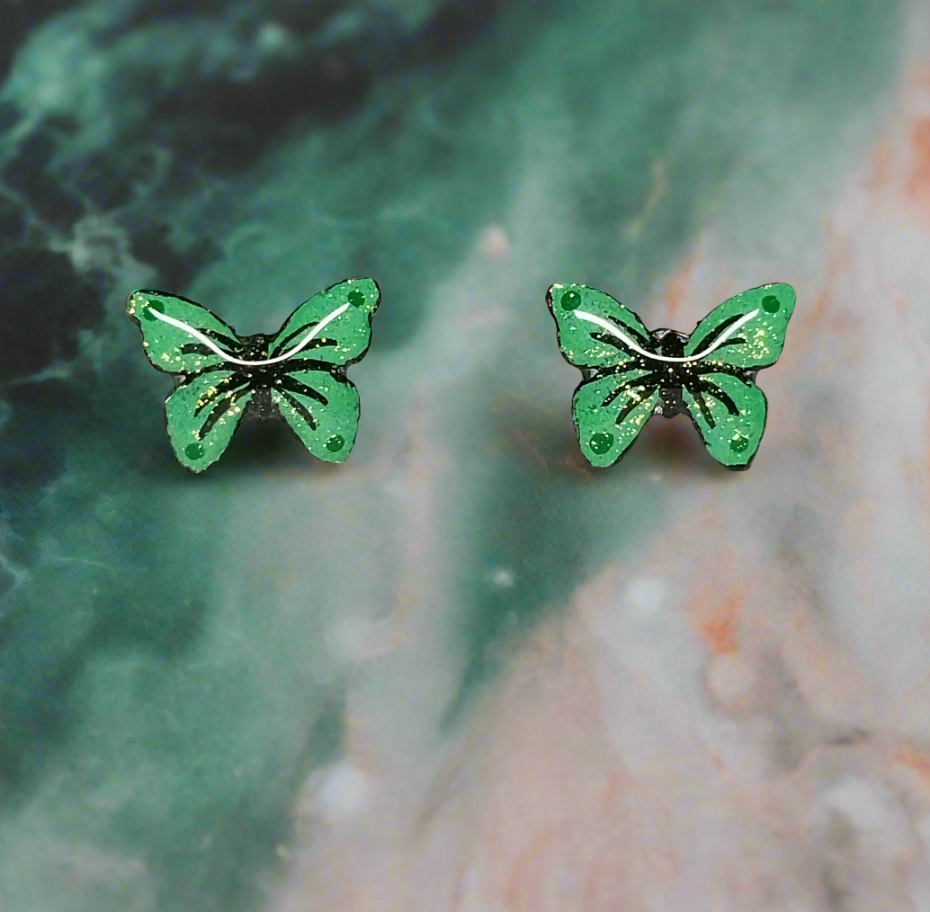 Green Butterfly Stud Earrings