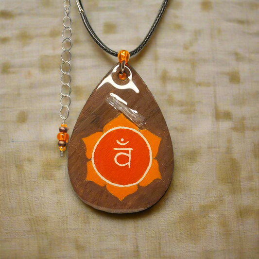 Hand-painted Sacral Chakra Necklace Infused With Selenite Crystal