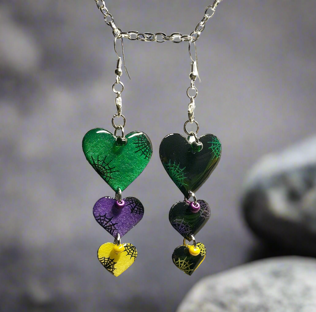 Reversible Spiderweb Heart Earrings