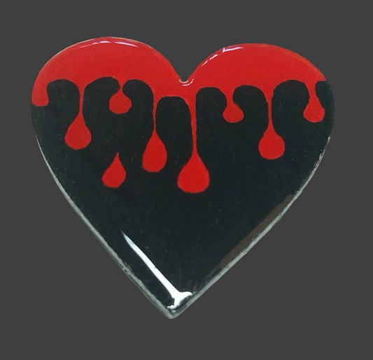 Hand-painted Wood and Resin Dripped Blood Heart Magnet