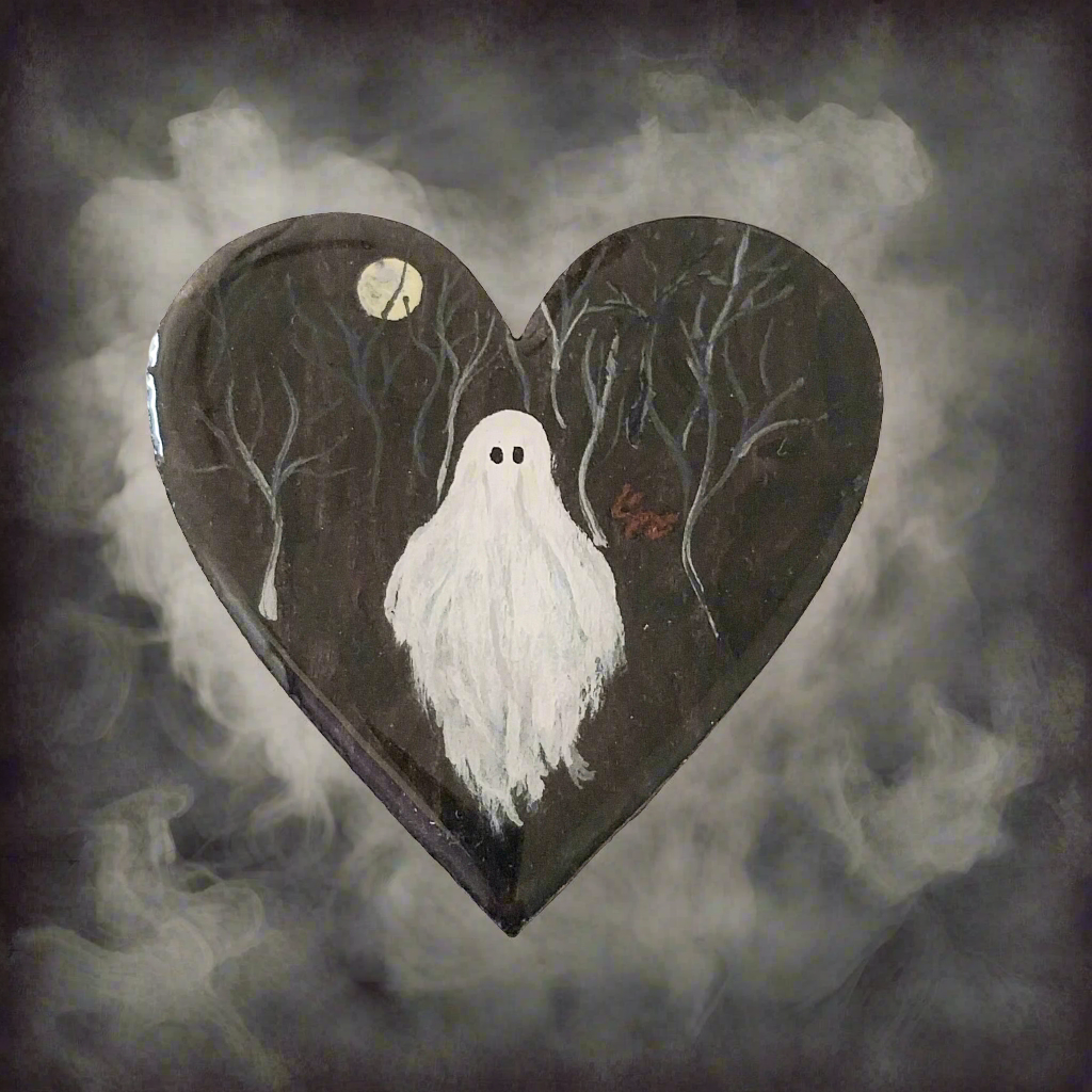 Hand-painted Wood and Resin Heart Ghost Magnets In Multiple Styles