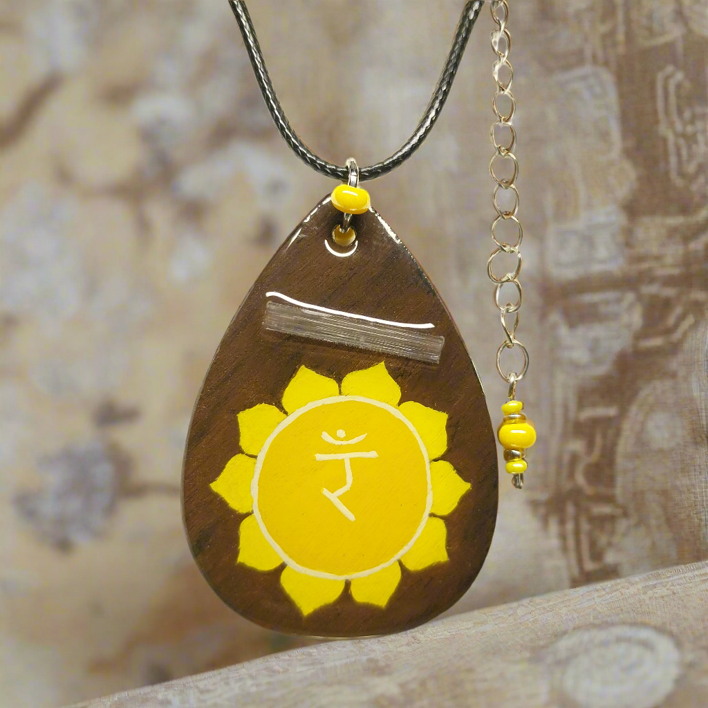 Hand-painted Solar Plexus Chakra Necklace Infused With Selenite Crystal