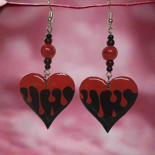 Handmade Bleeding Heart Earrings With Glass Beads