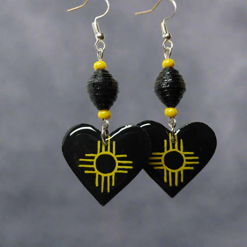 Zia Heart Earrings With Handmade Black Paper Beads