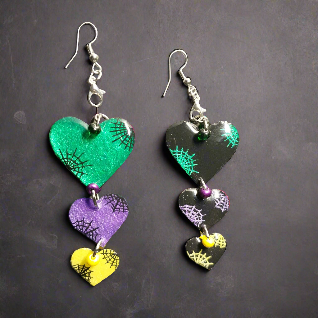 Reversible Spiderweb Heart Earrings