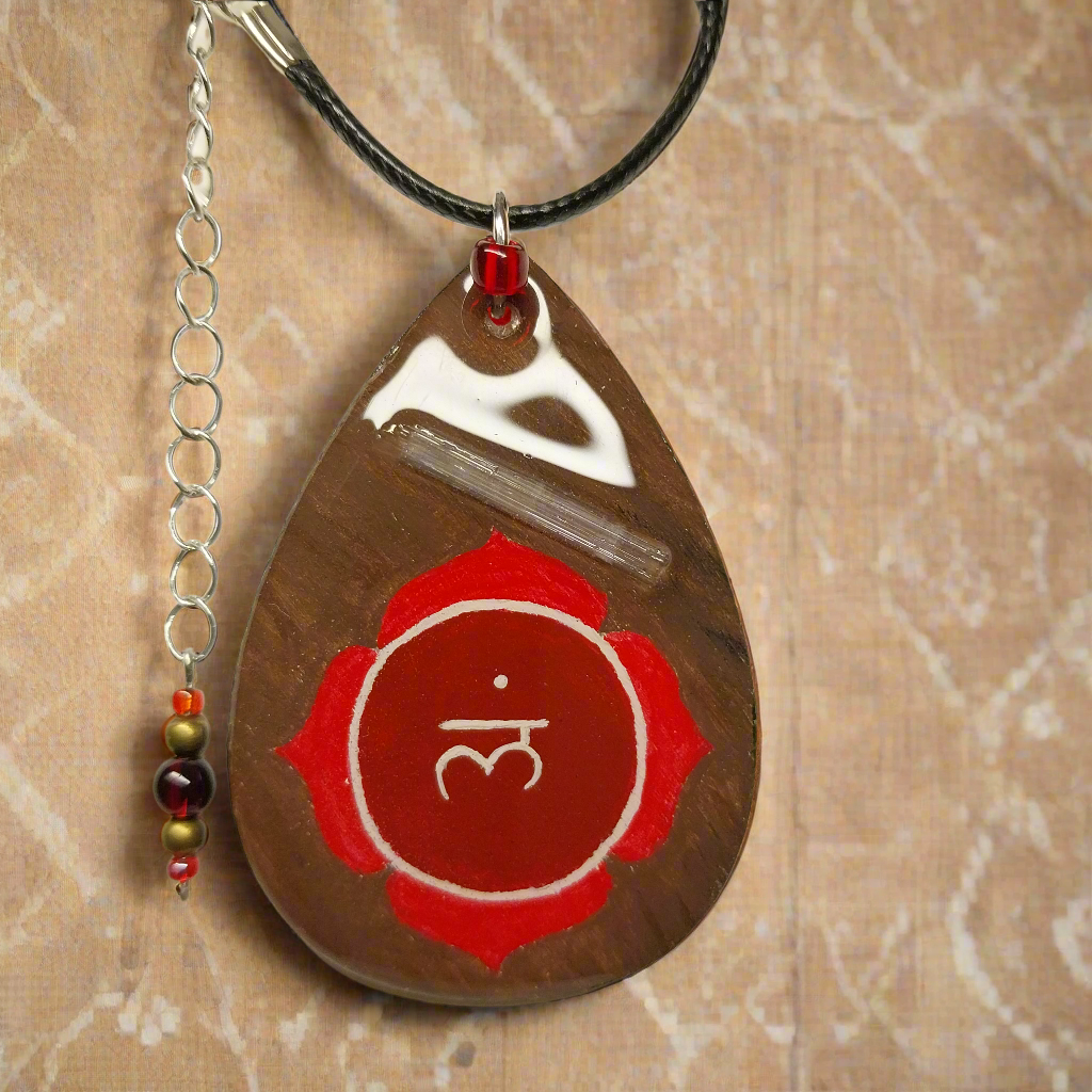 Hand-painted Root Chakra Necklace Infused With Selenite Crystal