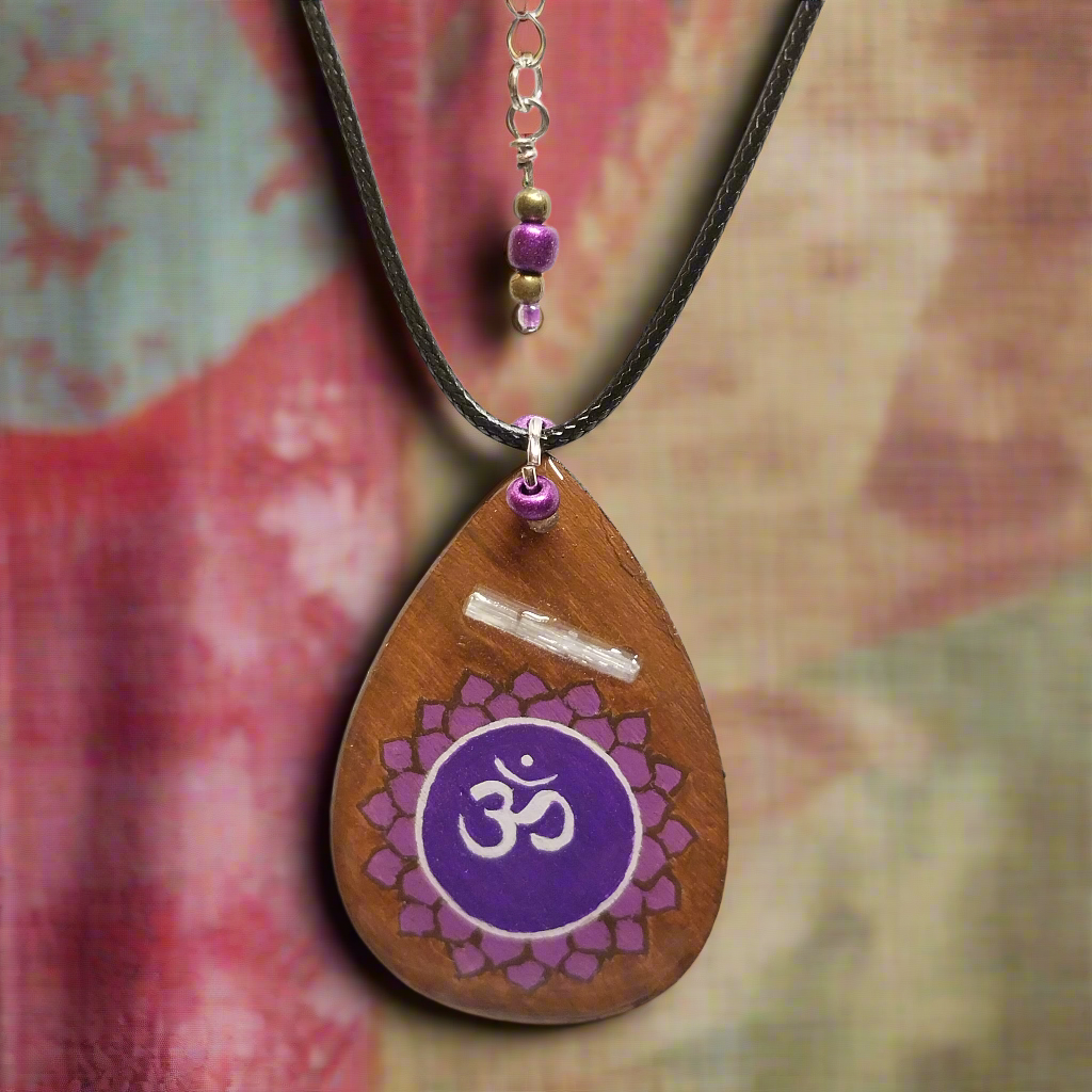 Hand-painted Crown Chakra Necklace Infused With Selenite Crystal