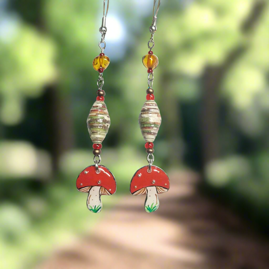 I'm Down to Earth Mushroom Earrings With Genuine Amber
