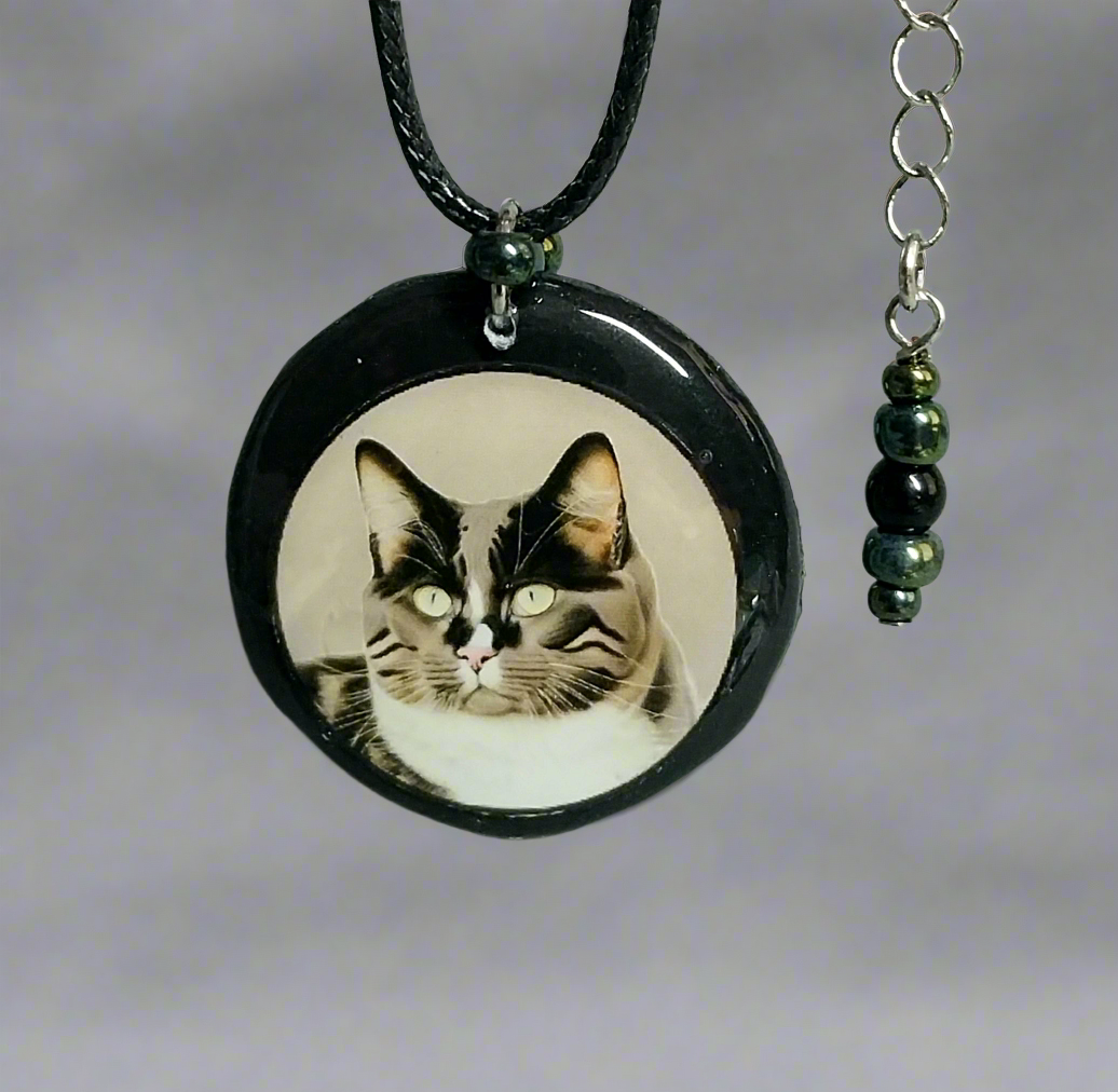 Handmade Scooter Rescue Cat Digital Art Necklace