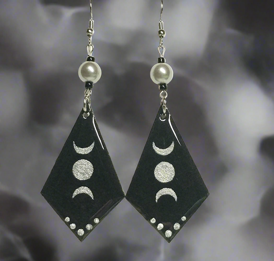 Handmade Silver Triple Earrings With Glass Beads