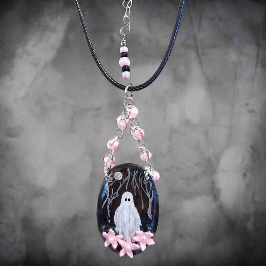 Walkin' After Midnight Hand-painted Ghost Necklace