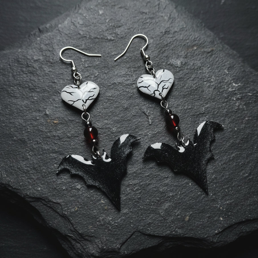 Handmade Silver Bat Romance Earrings