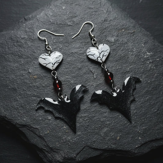 Handmade Silver Bat Romance Earrings