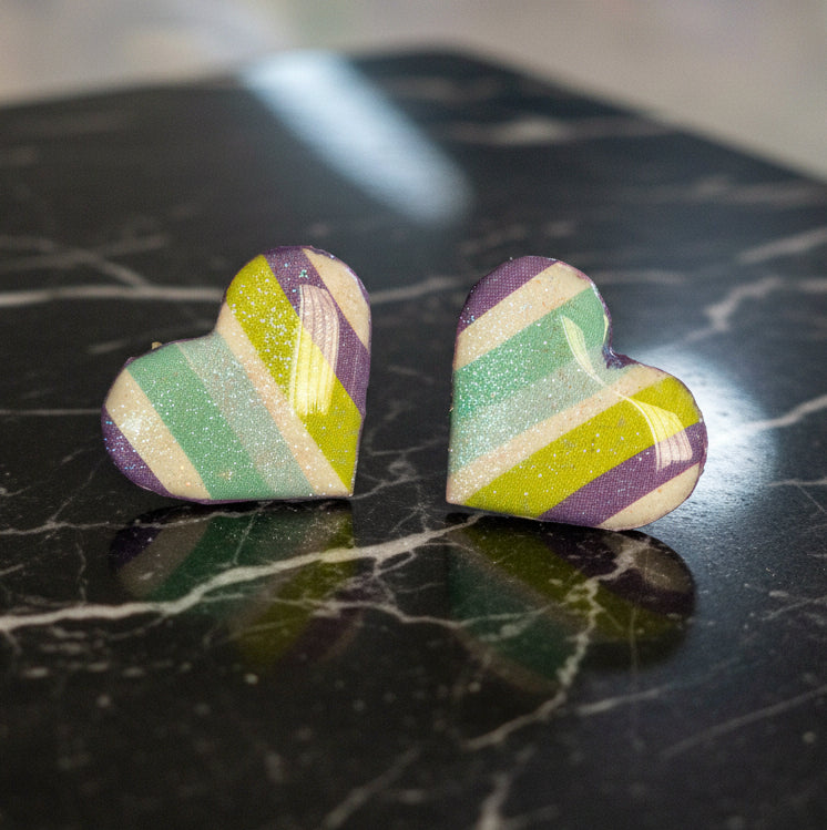 Handmade Multicolor Striped Heart Stud Earrings