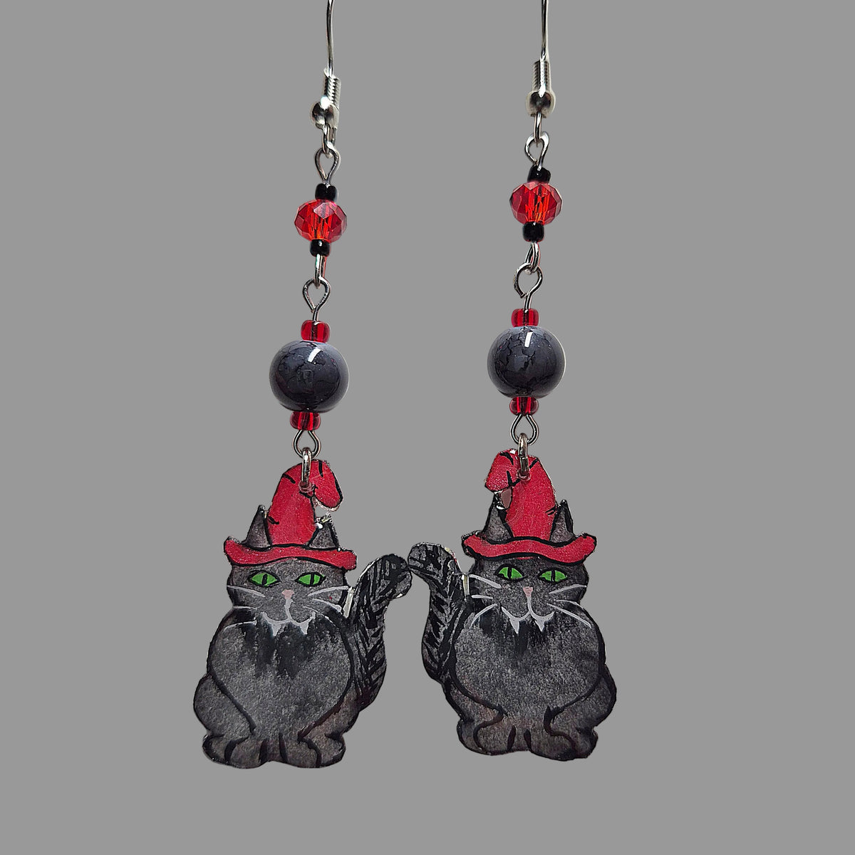 Handmade Witchy Cat With Red Glass Beads