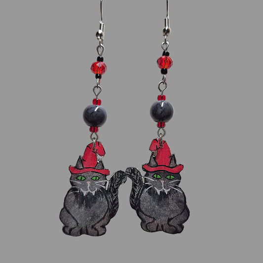 Handmade Witchy Cat With Red Glass Beads