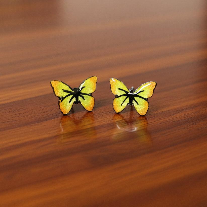 Handmade Yellow & Orange Butterfly Stud Earrings