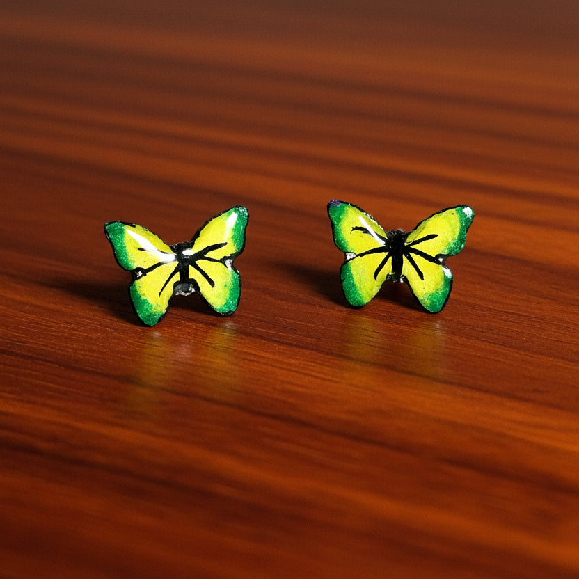 Handmade Yellow & Green Butterfly Stud Earrings