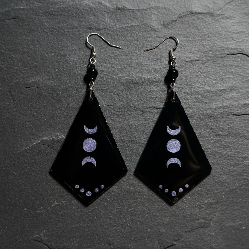 Handmade Purple Triple Moon Earrings With Glass Beads