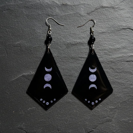 Handmade Purple Triple Moon Earrings With Glass Beads