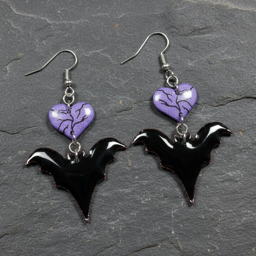 Handmade Purple Bat Romance Earrings
