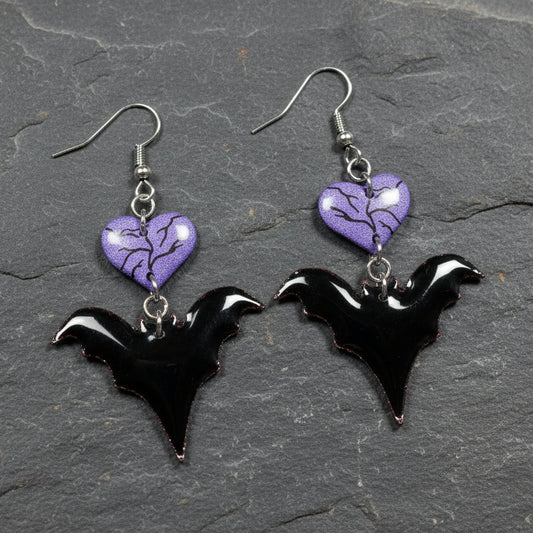 Handmade Purple Bat Romance Earrings