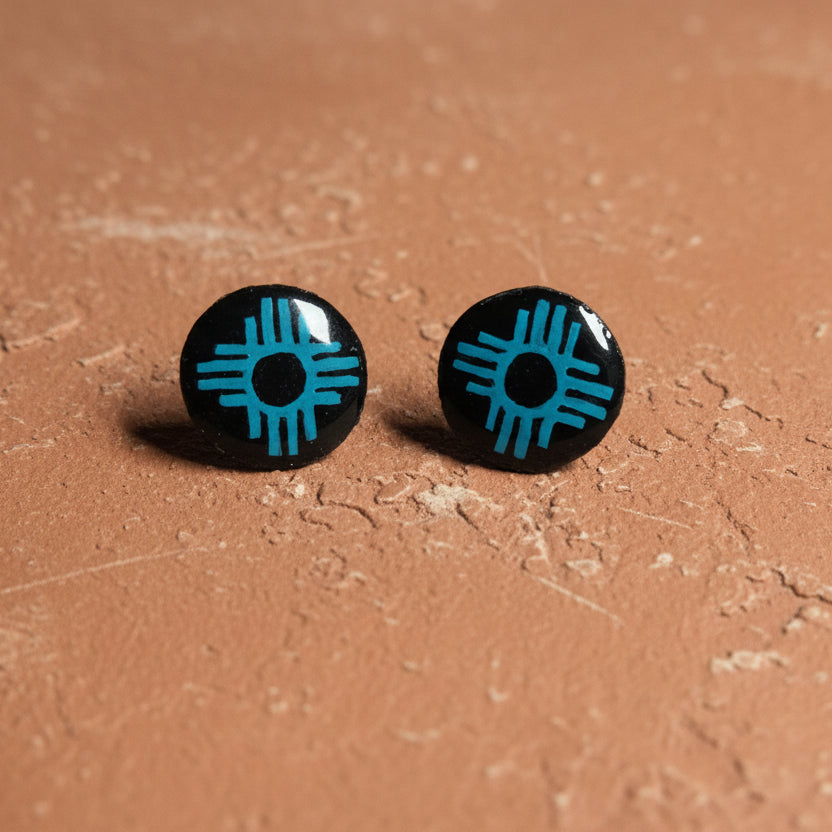 Handmade Zia Symbol Round Stud Earrings