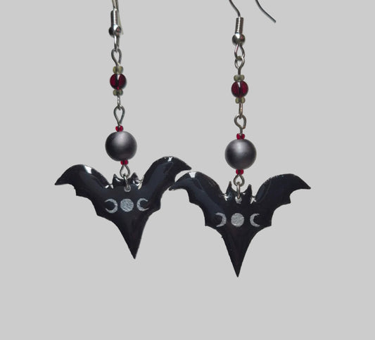 Handmade Triple Moon Bat Romance Earrings