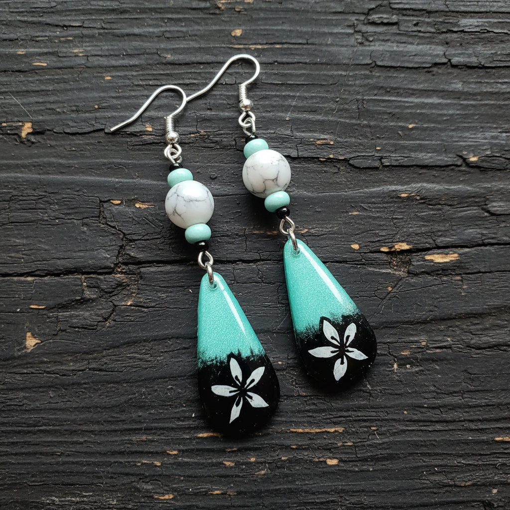 Minty Boo Hand-painted Ghost Earrings With Glass Beads