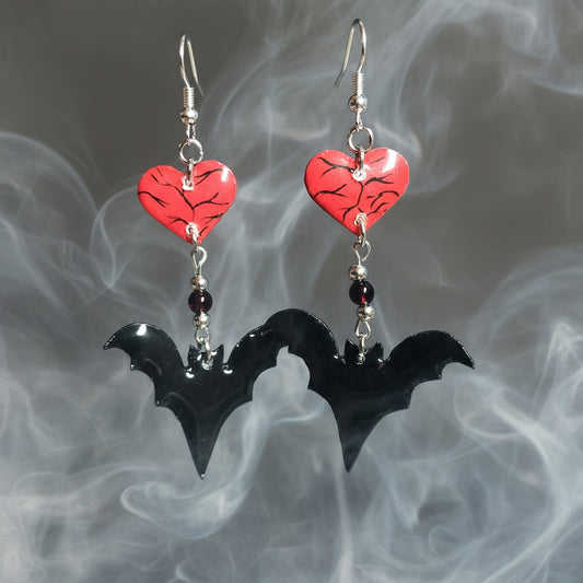 Handmade Bat Red Romance Earrings