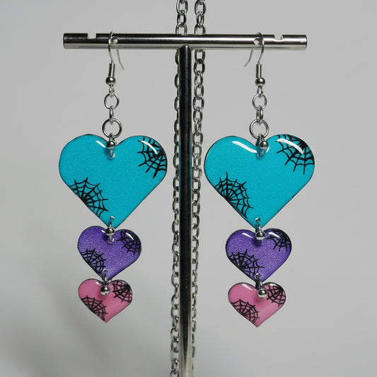 Reversible Handmade Multicolor Spiderweb Heart Earrings