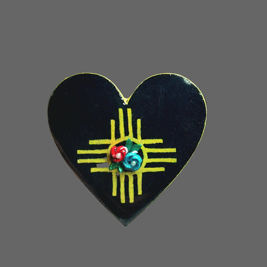 Hand-painted Wood and Resin Yellow Zia With Flowers Magnet
