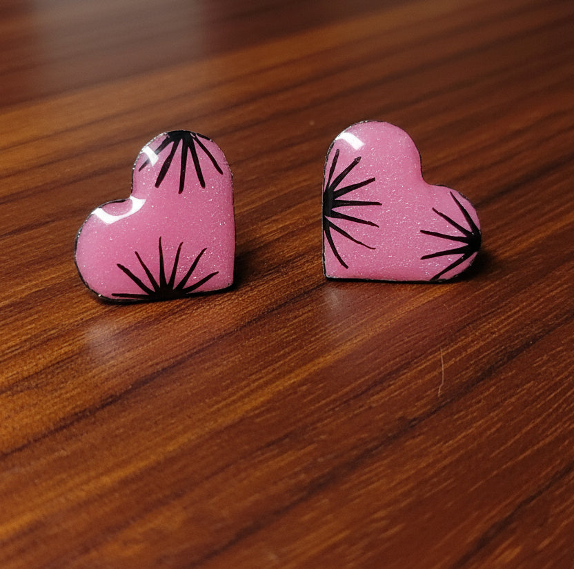 Handmade Starburst Heart Stud Earrings