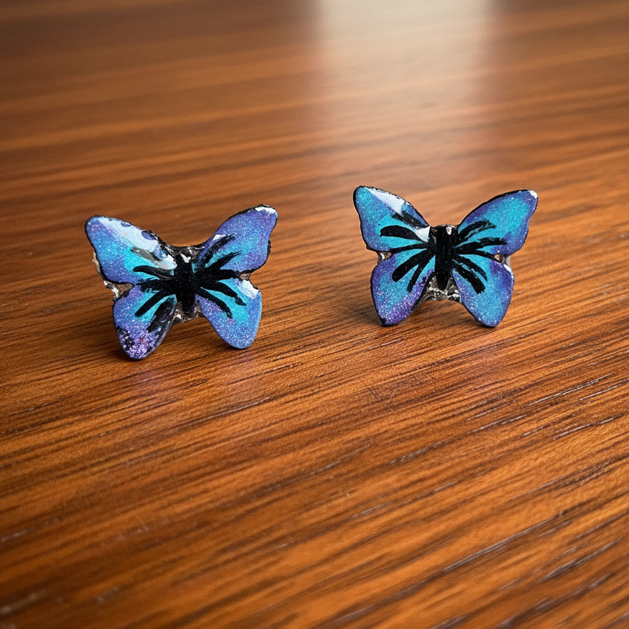 Handmade Purple & Blue Butterfly Stud Earrings
