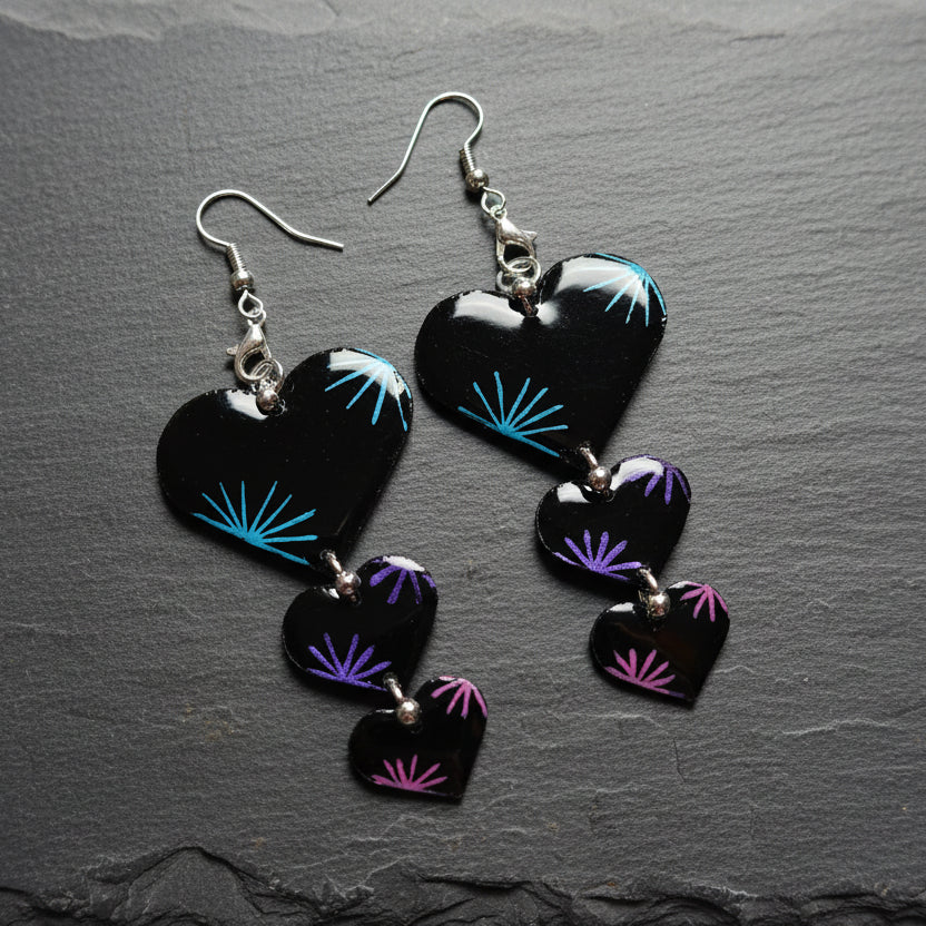 Reversible Handmade Starburst Heart Earrings
