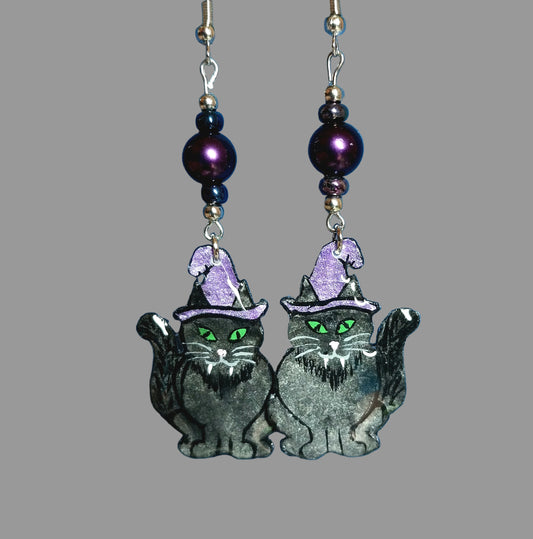 Handmade Witchy Cat With Purple Glass Beads