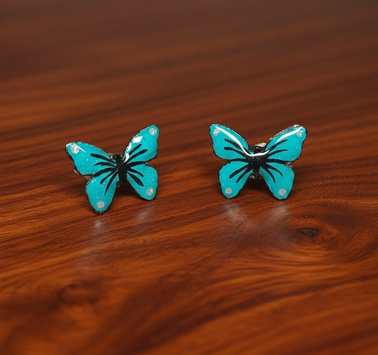 Turquoise Blue Butterfly Stud Earrings