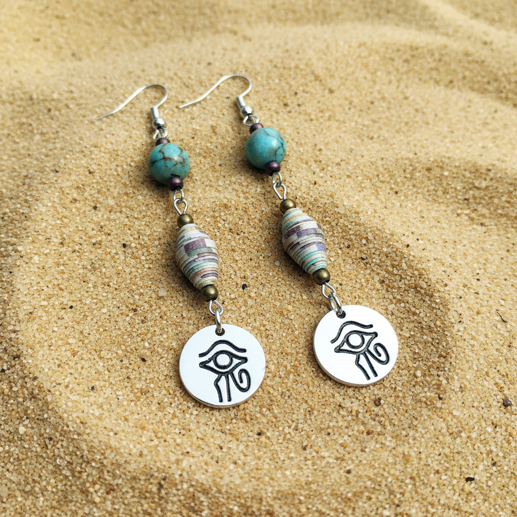 Handmade Eye of Horus Earrings With Paper Beads