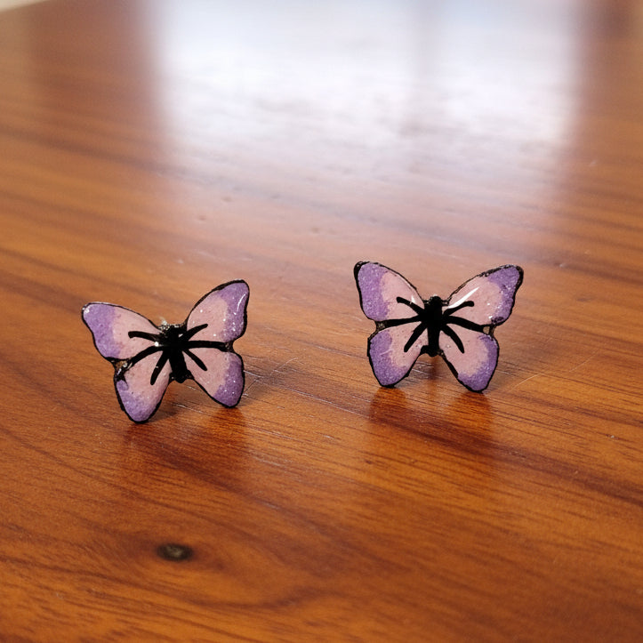 Handmade Pink & Purple Butterfly Stud Earrings